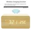 Modern Wooden Wood Digital LED Desk Alarm Clock Thermometer Wireless Charger With Qi Wireless Charging Pad Alarm Clock LED