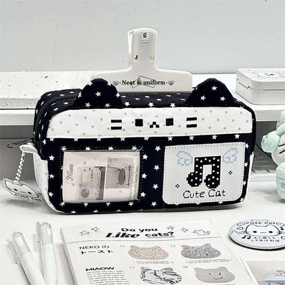 Large Capacity Pencil Case Pixel Music Not Print Pencil Pouch Kawaii Stationery Organizer  Gift