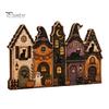 Small Wooden Village Set Halloween Retro Haunted Tabletop Decor, Fall Farmhouse Witch Autumn Theme Interior Ornaments House Ornament, Ghost