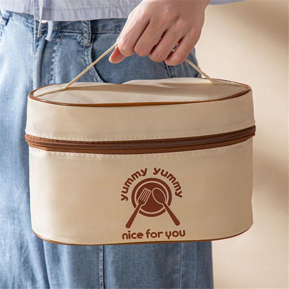 Round Barrel Food Storage Bag Large-Capacity Tote Lunch Bag Portable Lunch Box