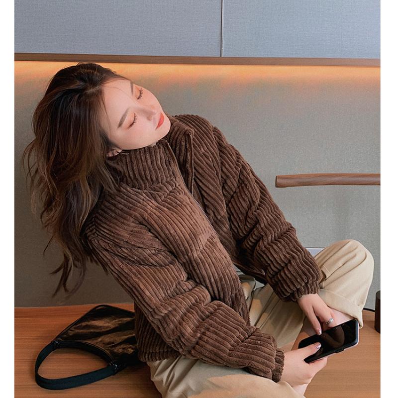 Loose Corduroy Padded Jacket Women Small Short Padded Jacket Female Warm Bread Cotton Coat