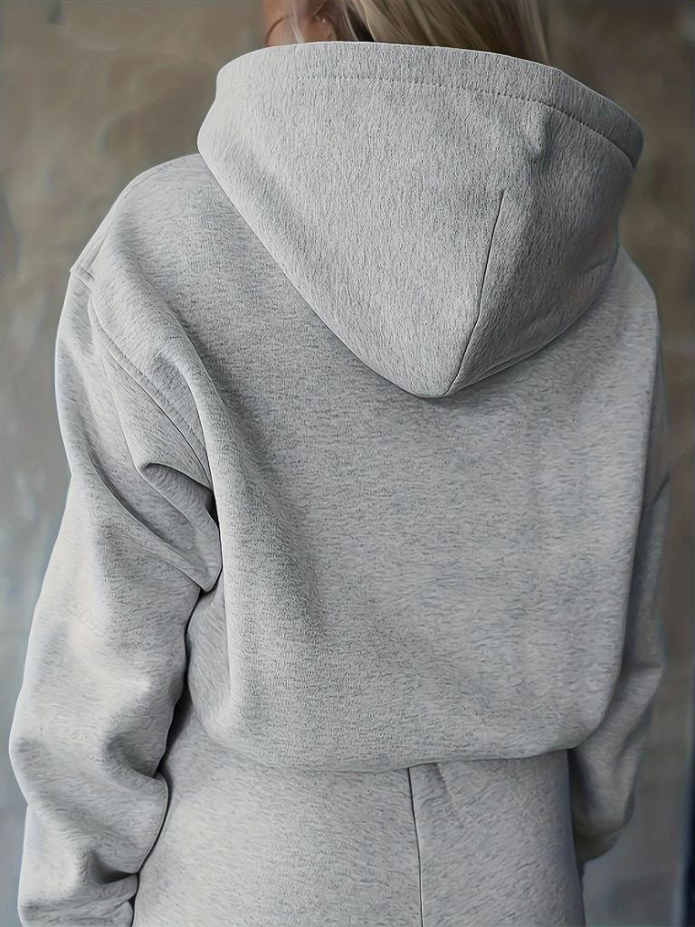 Damhöst/Vinter 2025 Mode Casual Huvförsedd Tryckt Träningsdräkt - Förtjockad Tvådelad Set