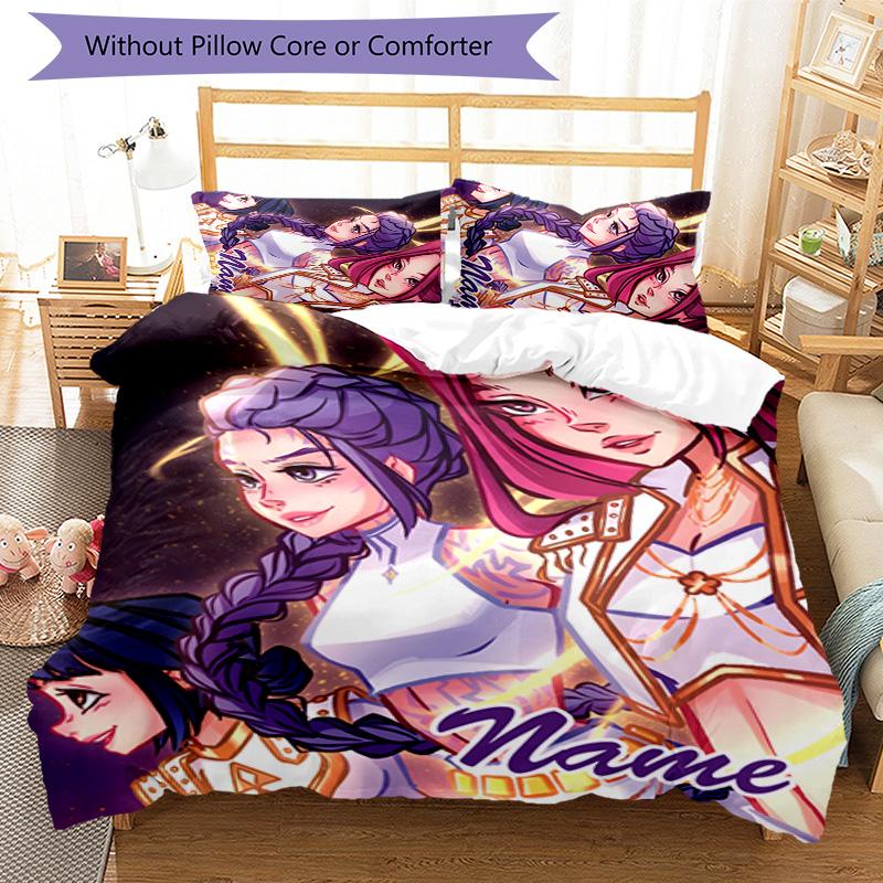 3pcs KPop Demon Hunters30 Cover Set - Personalized Name, HD Printed Bedding with 1 Cover and 2 Pillowcases - Perfect for Home Decor, Easy Care