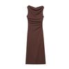 Kaslead New Arrival Women's Clothing Fashion Style Fashion Slim-Fitting Simple Pure Color Sleeveless Ruched Dress