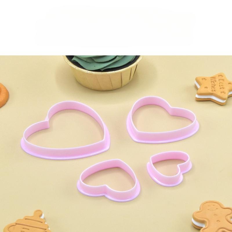 4Pcs/set New Love Cookie Simulation Biscuit Cutting Mold Heart Shape Plastic Baking Tool Fondant Cake Clay Mold