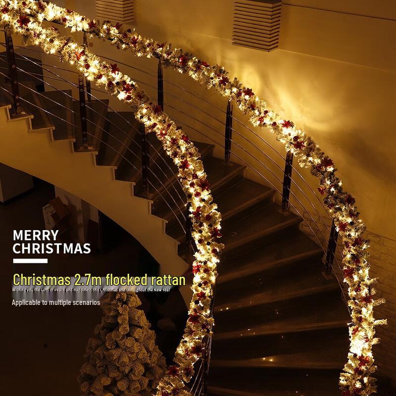 Christmas Flocked Stair Garland Decoration Set