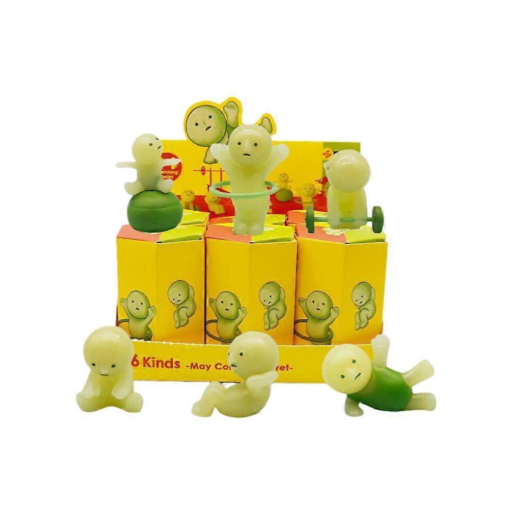 6pcs Smiski Blind Box Sunday Series Yoga Fitness Series Minifigure Noctilucent Decoration Doll Bedroom Toilet