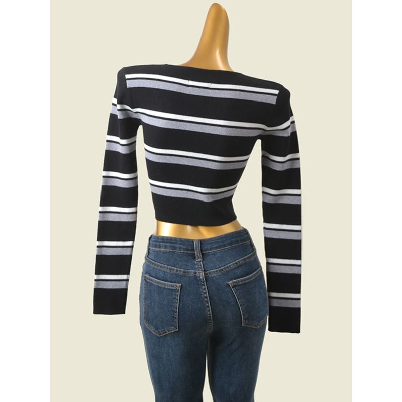 Domestic Counter Brand UJIA American Color Matching High Waist Small Cardigan Preppy Style Slimming Long Sleeves Sexy Knitting Tops