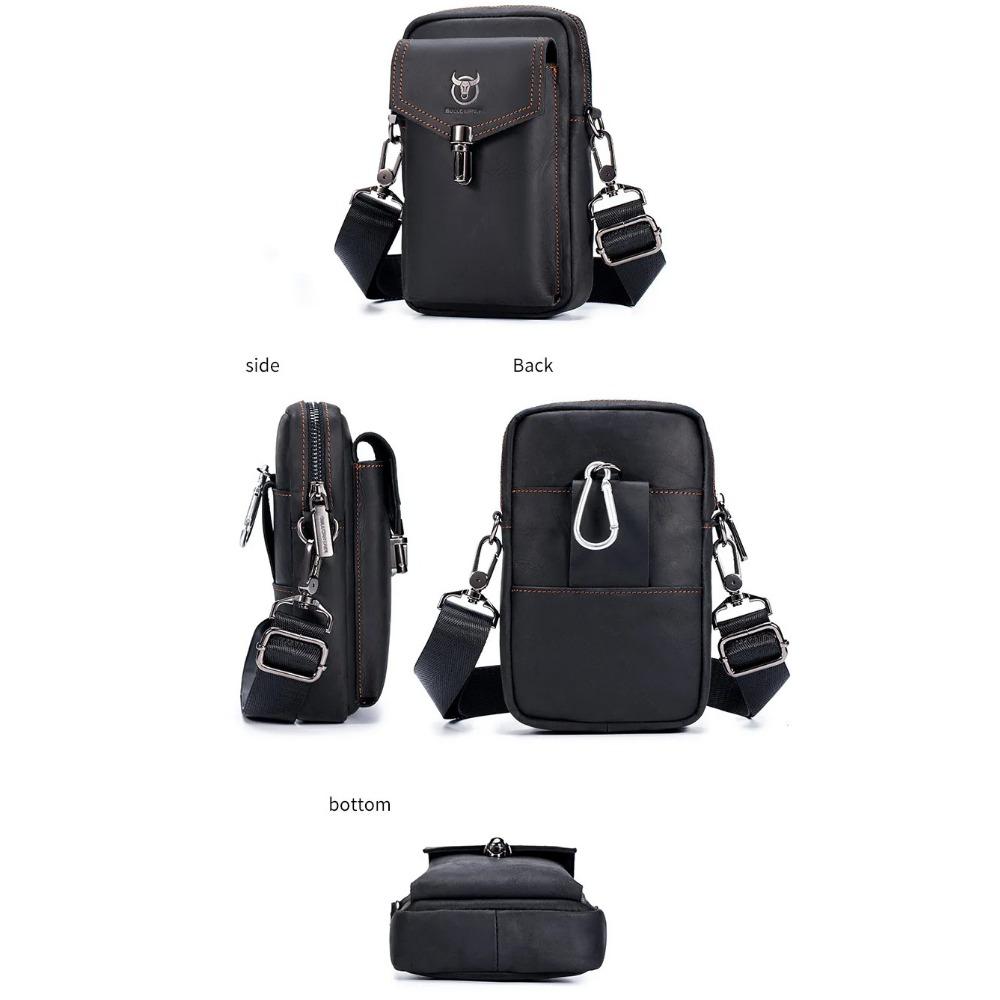 BULLCAPTAIN Men's Genuine Leather Crossbody Phone Bag Vintage Cowhide Mini Shoulder Bag Casual Travel Sling Pouch Waist bag