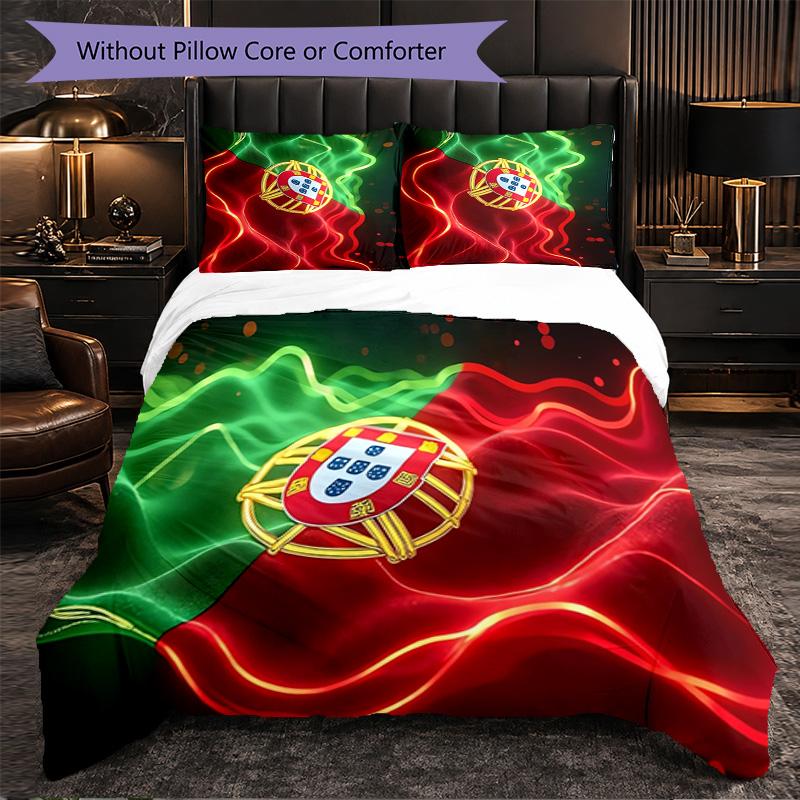 Portugal National Football Team 3 Piece Bedding Set Soft Duvet Cover Set with Pillowcases Printed Bedroom Decor Set for Home
