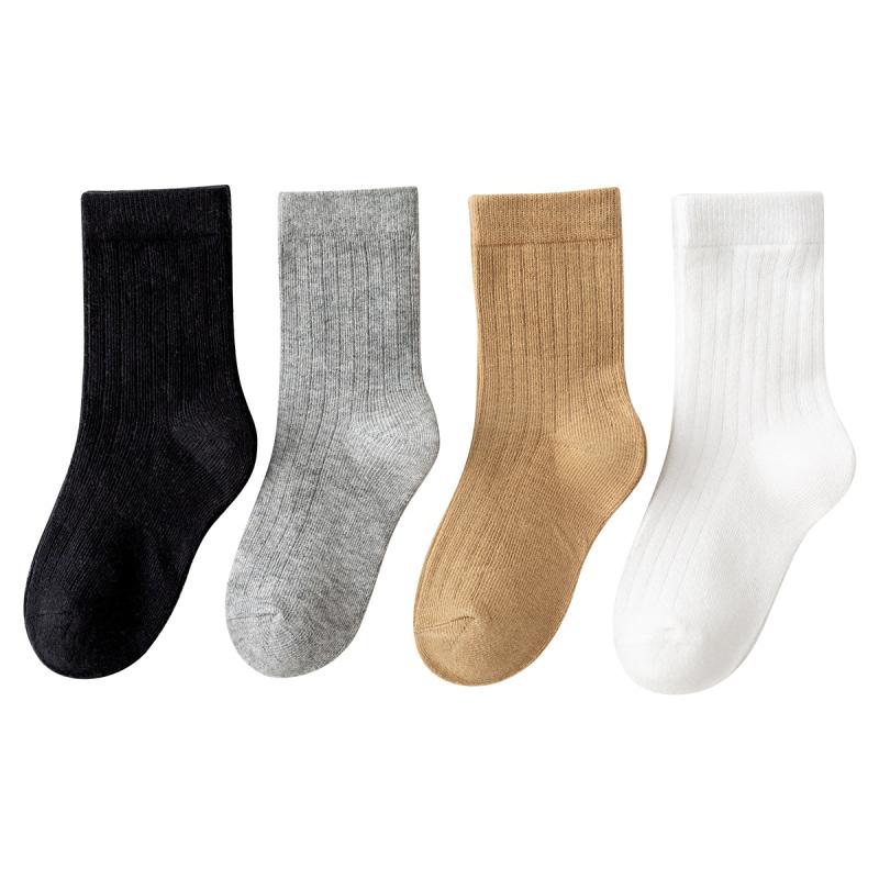 4 Pairs Kids Striped Mid Calf Socks Spring Autumn Versatile School Comfortable Cotton Childrens Hosiery