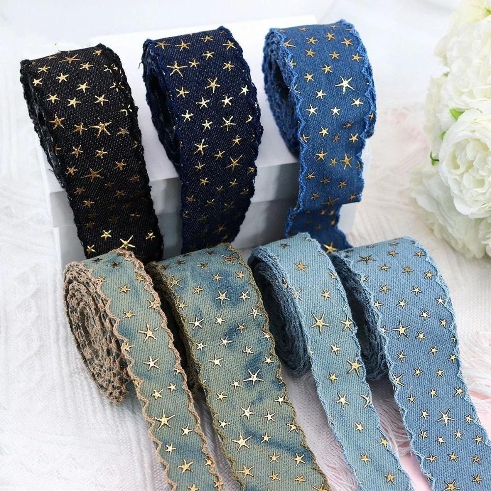 1 yard 38MM Gold Star Denim Cloth Ribbon 38MM Width Clothing Sewing Supplies  Clothing Sewing