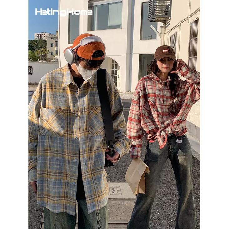 2024 Plaid Langarm Hemd Japanischen Hong Kong Stil Ins Lose Hemd Jungen Sommer Trendy Vielseitig Casual Mantel