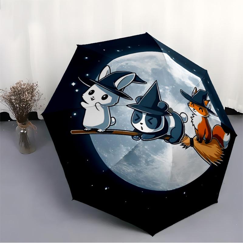 1pc Halloween Night Auto Open/close, All-Season Portable Folding Umbrella for Women & Men, Travel, Everyday, Formal Events - Compact Luxury Parasol, O