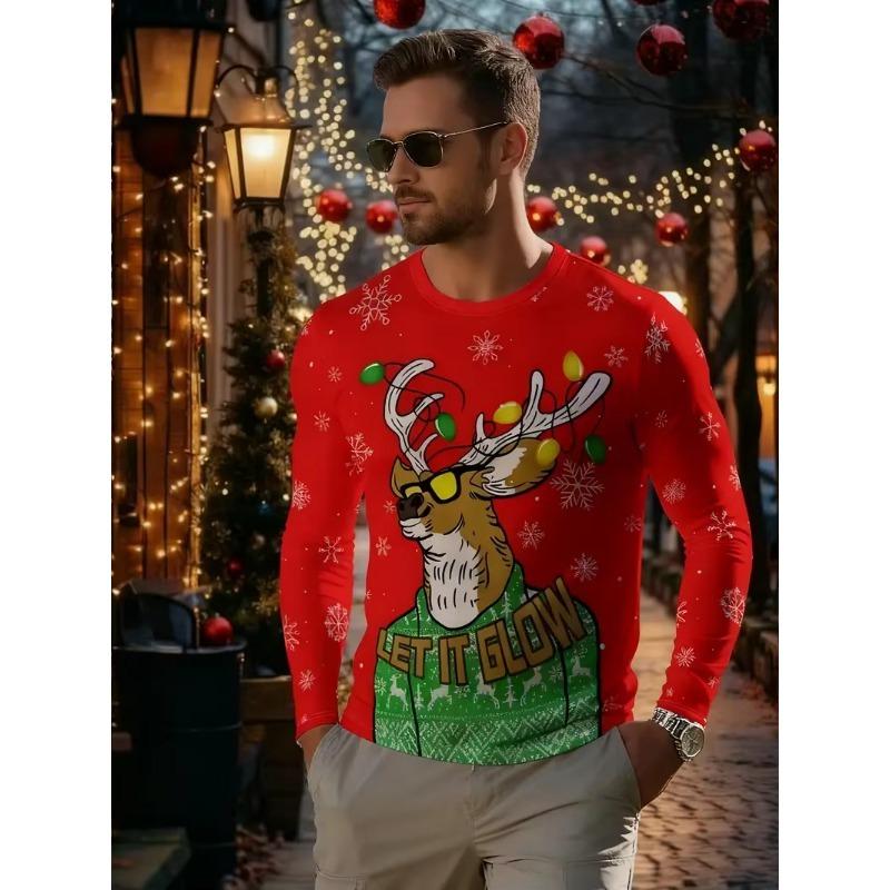 Funny Santa Clause Graphic T Shirt For Man Fashion Christmas Style Long Sleeve Pullovers Festival Family Party Graphic Clothes