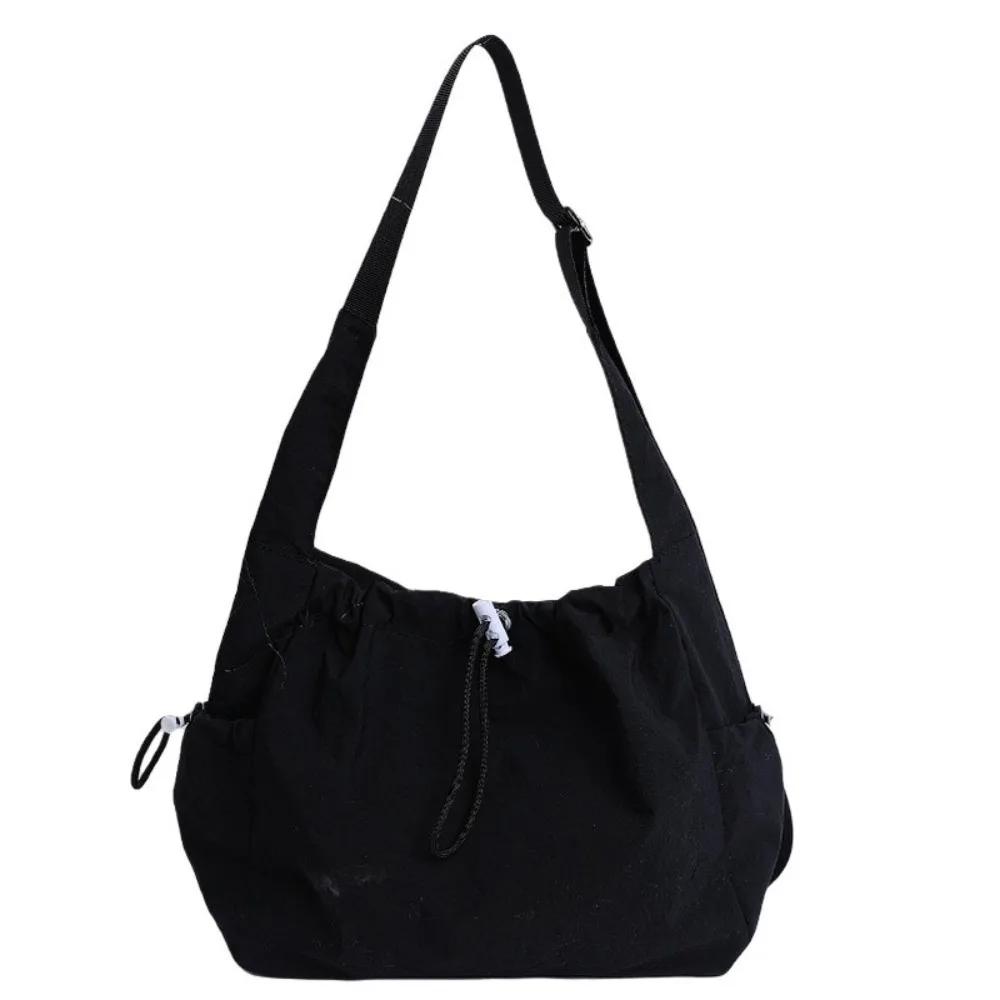 Solid Nylon Totes Bag Versatile Large Capacity Overlarge Drawsting Bag Light Weight Casual Women's Commutting