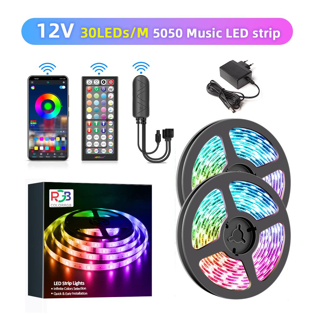 ColorRGB,LED Strip Light ,RGB 5050 Flexible Ribbon, DIY Led Light Strip RGB  Tape Diode DC 12V bluetooth Christmas lights