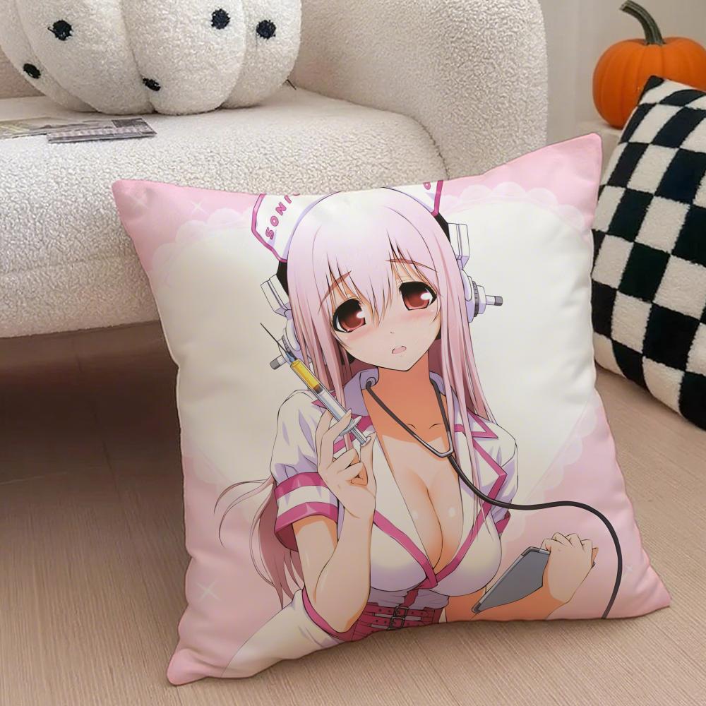 Cute Vibrant Japanese Idol SSuper Sonico Cushion Cover Throw Pillow Cover Hidden Button Durable Polyester Chair Cushion