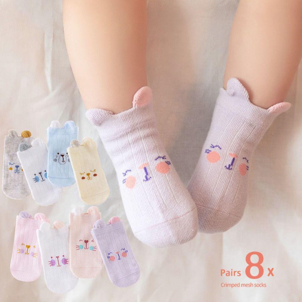 8Pairs Breathable Toddle Short Tube Socks Cat Rabbit Children Cartoon Socks Autumn