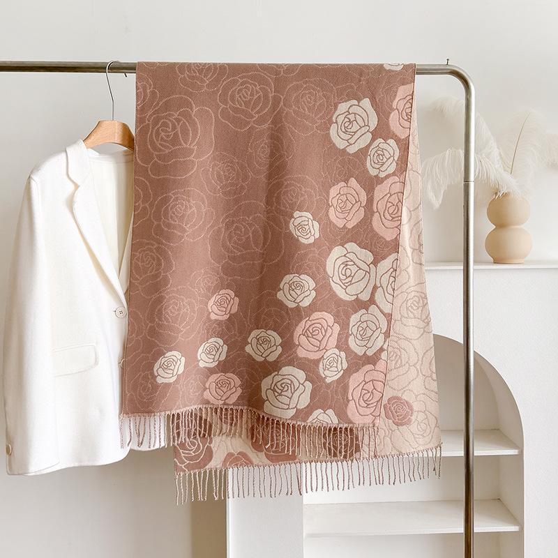 Fashion Printed Double-Sided Scarf Winter High-End Warm Shawl Women