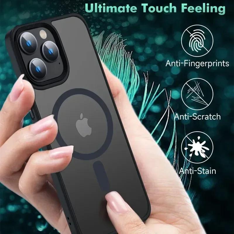 Shockproof Matte Transparent Phone Case For iPhone 17 Pro 16 13 11 12 14 15 Pro Max For Magsafe Magnetic Wireless Charging Cover