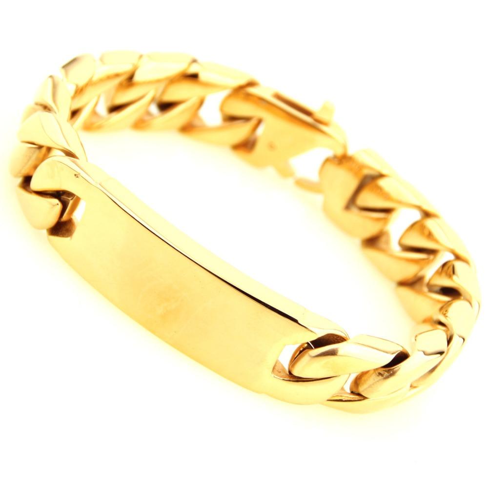 Birthday Gift  Stainless Steel Gold Color Smooth  Cuban Curb Miami Link Chain Mens Male Bracelet Wristband