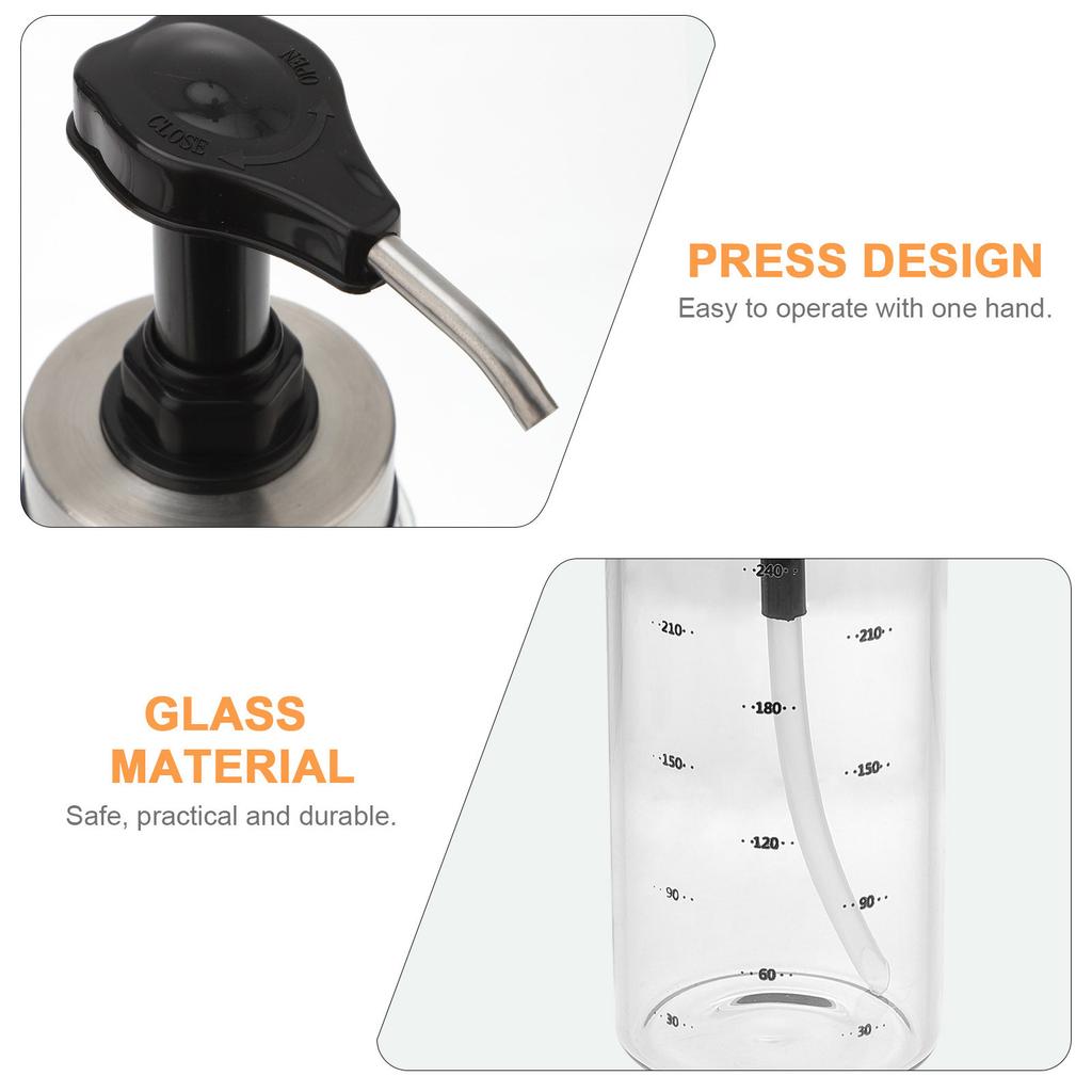 300Ml Premium Sauce Dispenser Bottle Glass Body Stainless Steel Pump Precision 8Ml Per Press for Jam Soy Sauce Vinegar Maple