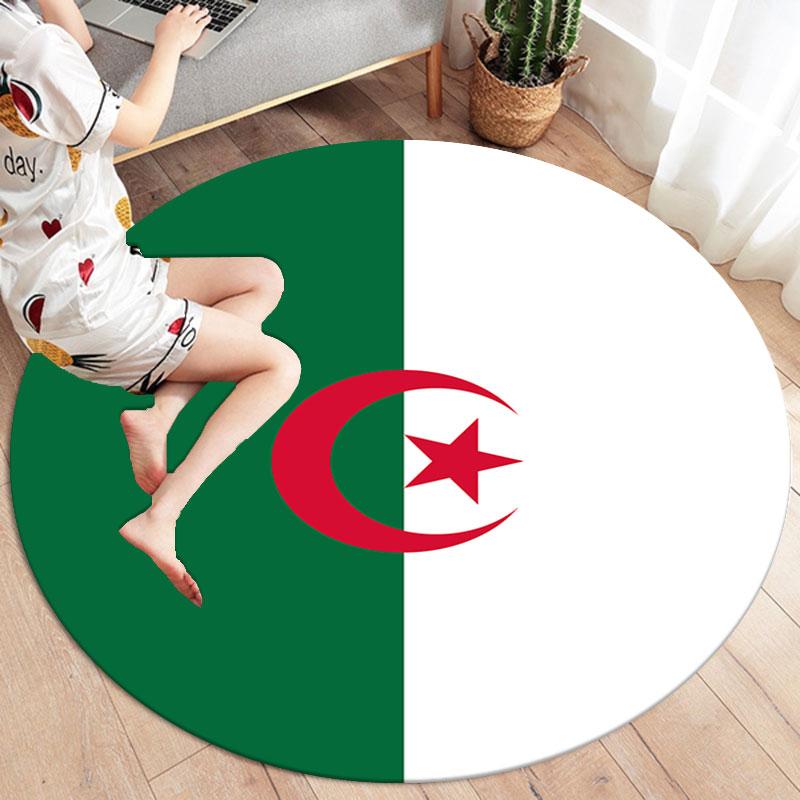 Algeria Flag Round Area Rug,Carpet Rug for Living Room Bedroom Sofa Playroom Decor,Non-slip Floor Mat