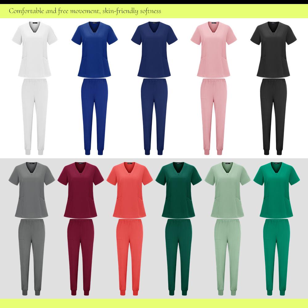 Dziecięcy Szpital Szybkoschnący Strój Pielęgniarski z Dekoltem w Serek - Zestaw Dwuczęściowy z Krótkim Rękawem