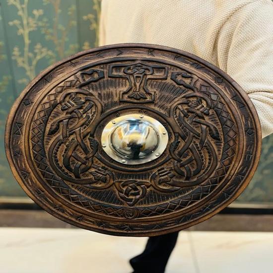 Celtycka Wikingowska Tarcza Ręcznie Robiona Drewniana Nordycka Okrągła Tarcza Dekoracja Ścienna Wystrój Domu