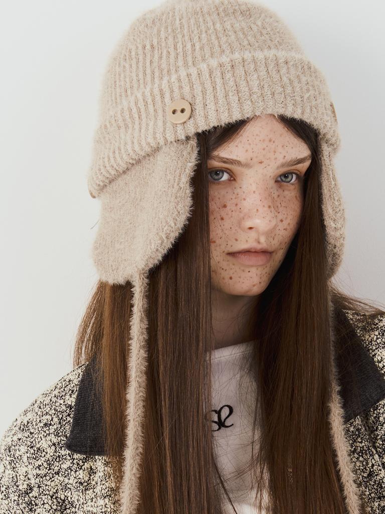 SETSETSET Two-Way Earflap Beanie Two-Tone Mix Beige