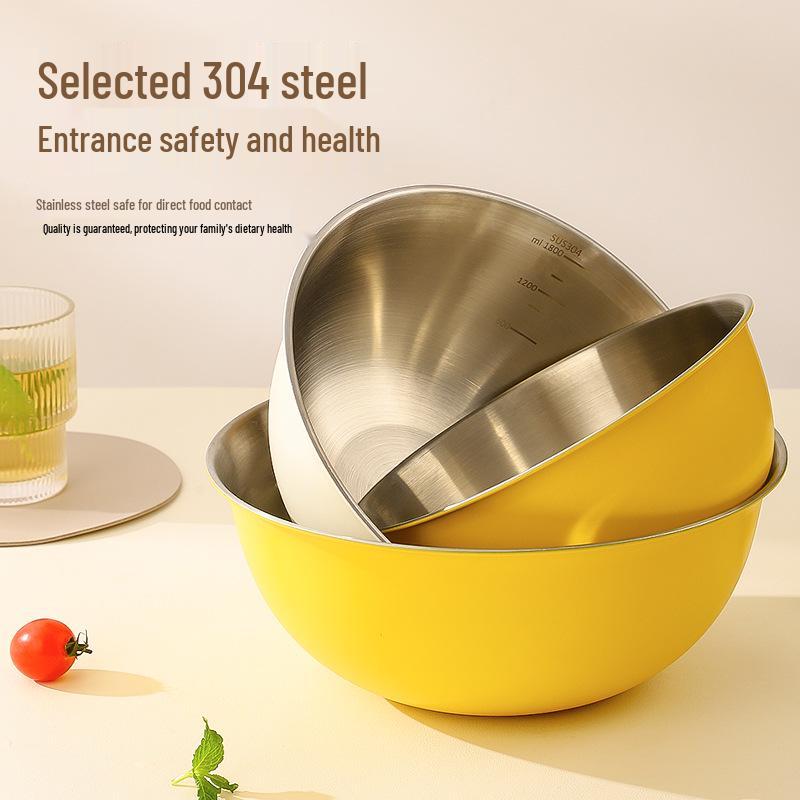 304 Stainless Steel Multi-purpose Bowl with Measuring Scale - Ideal for Beating, Baking, Kneading, Cooking, and Salads.