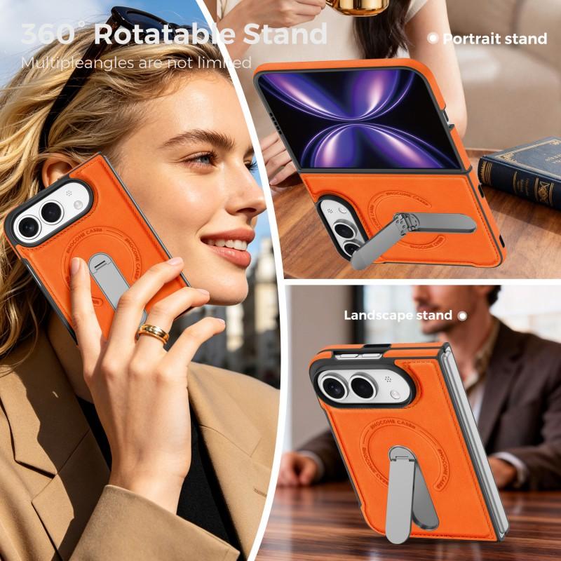 IPhone 18 Duo Leather Case With 360 Rotating Stand Foldable Business Flip Cover Men Women Office Travel