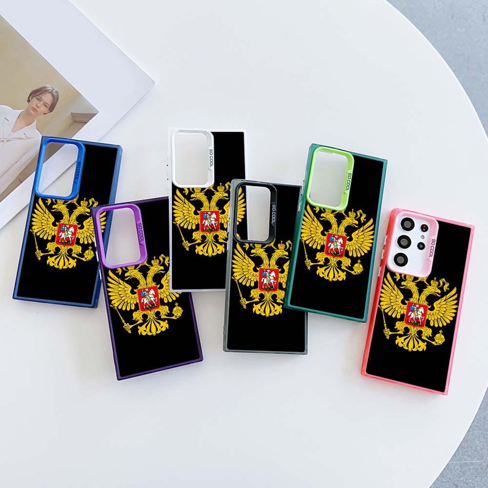 

N27 Государственный герб России Мягкий чехол для телефона с каймой для Samsung S24 S23 Ultra A54 A14 A34 A05 A20 FE Xiaomi POCO X5 Pro Redmi Note 12S Жесткая задняя крышка