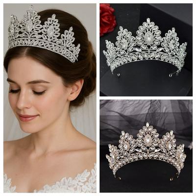 Large Baroque Rhinestone Crown Hairband Exquisite Tiaras Queen Diadem Crystal Crown  Bride Wedding