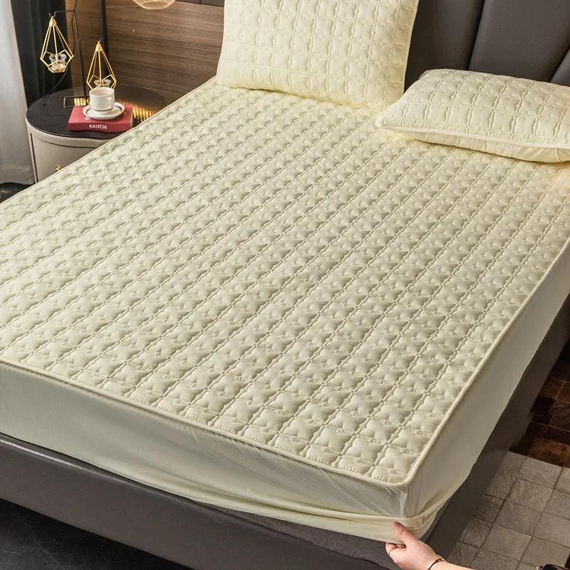 Thicking Quilted Mattress Cover Soft Breathable Elastic Double Fitted Bed Sheet with Deep Pocket Solid Color Matress For Bed