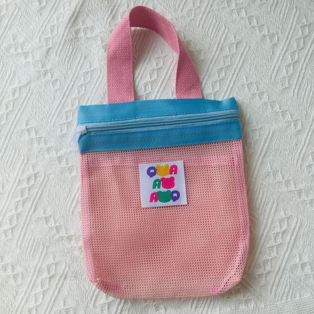 INS Style Foldable Mesh Storage Bag Zipper Pouch Durable Toiletry Bags Portable Tote Bag Beach розовый