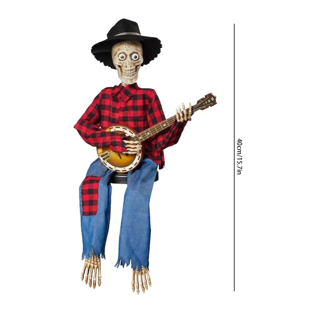 Animated Motion Sound Activated Musical Multi Lingual Banjo Skeletons Duo Halloween Fall Indoor Glowing Skeleton Skeleton Decor