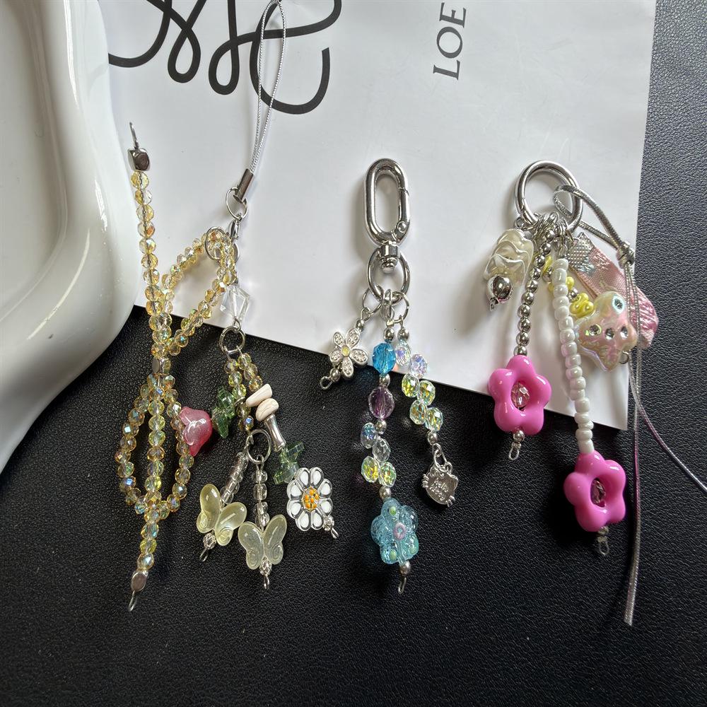 Colorful Handmade Beaded Floral Keychain & Phone Charm