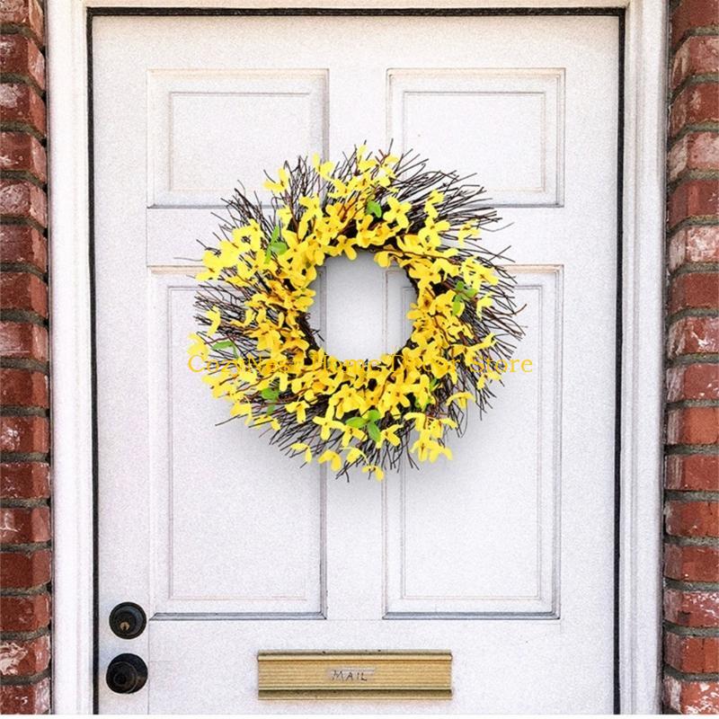 92MF Yellow Flower Wreath for Indoor and Outdoor Decorations, Artificial Spring Wreath for Front Door Wedding Decorations