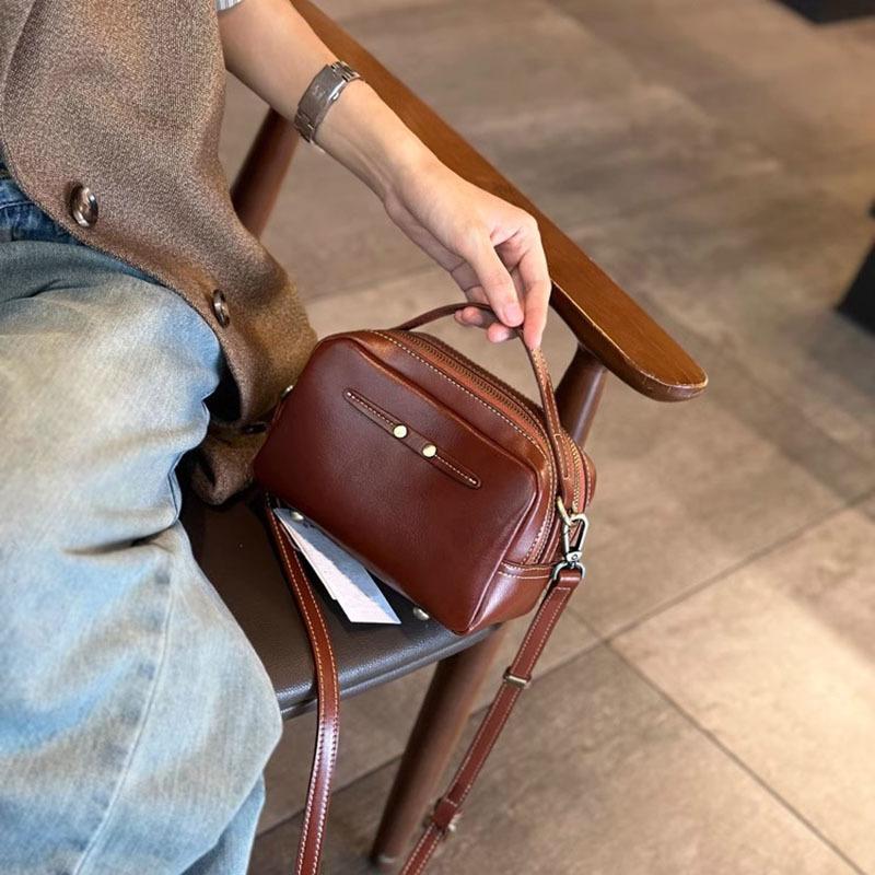 Cowhide Bag Women's Genuine Leather Small Square Bag Women's Bag Fashionable Single-shoulder Casual Crossbody Bag