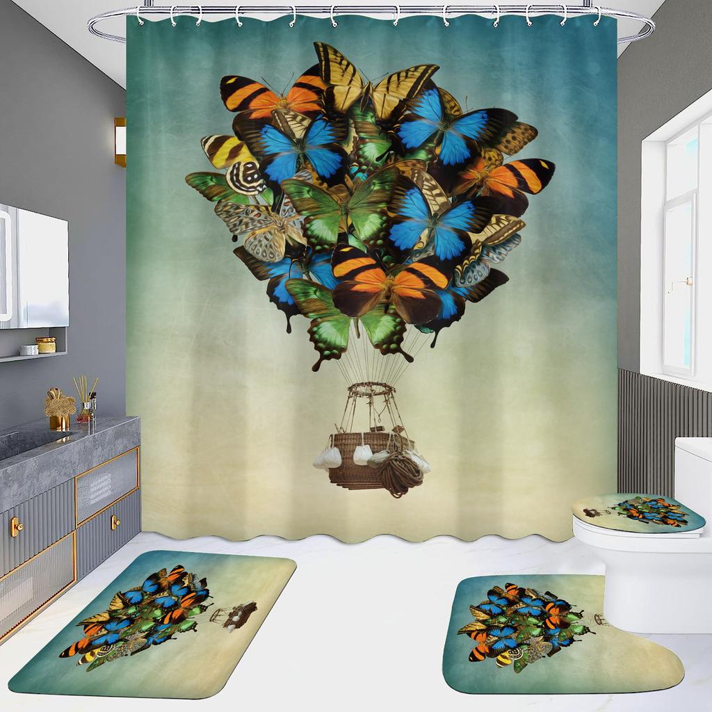 4-Piece Shower Curtain Set with HD Digital Printing | Waterproof, Drill-Free, Ideal for Home/Hotel Bathroom Partition