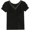 Summer Short Sleeved V Neck Women's T Shirt Elegant Slim Hot Drilling Ruffles Mesh Tees