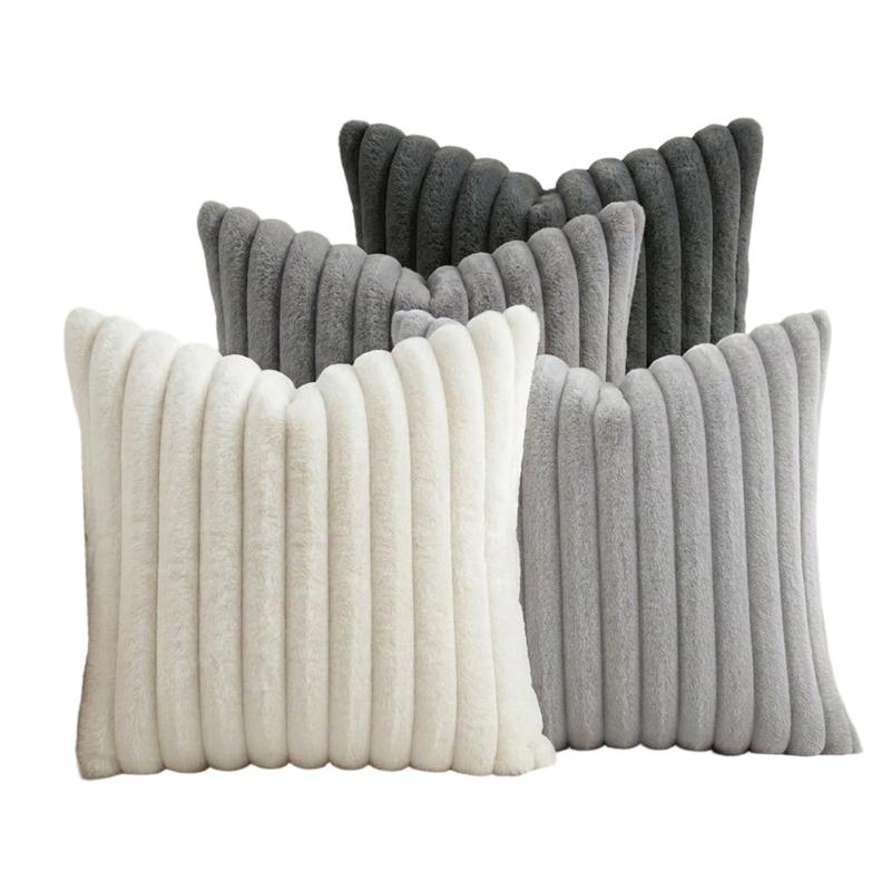Guest Room Pillowcase Set of 4, 45 x 45 cm with Ribbed Front and Smooth Reverse for Sofa Line Indoor Seating Use
