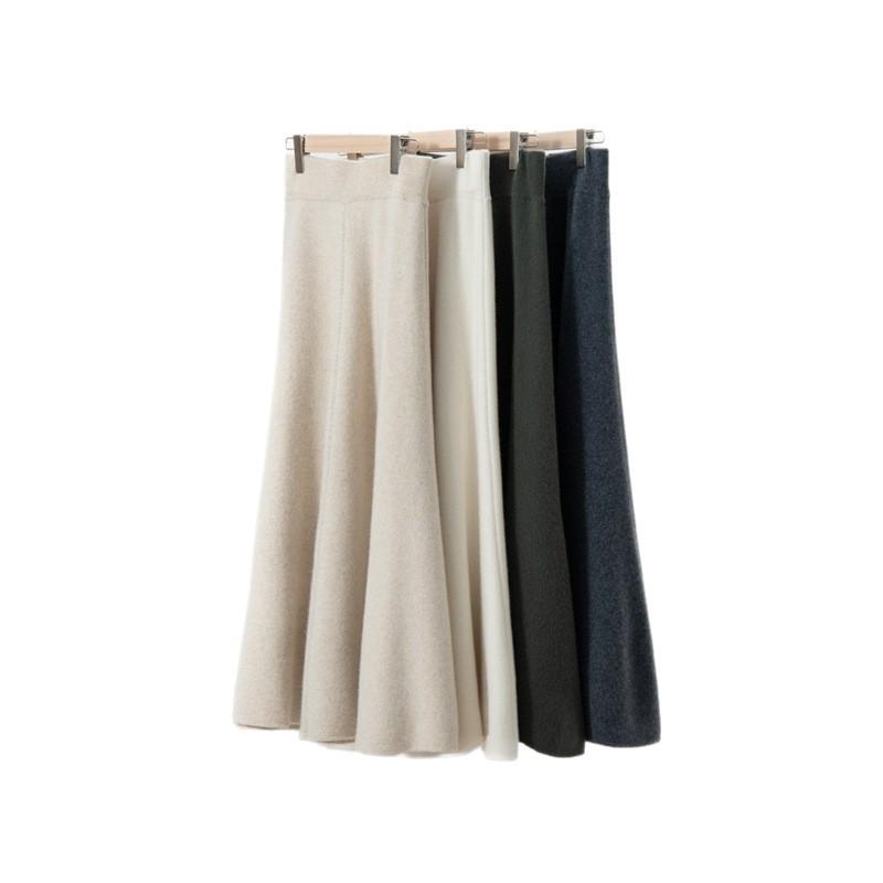 2025 Autumn/Winter Women's High-Waisted 100% Pure Cashmere Thick Midi A-line Skirt - Versatile & Elegant