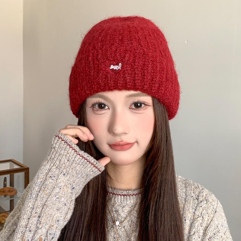 Love Knitted Hat Autumn and Winter Thickened Face Small Cold Hat Outdoor Warm Versatile Ear Protection Pullover Hat Versatile Woolen Hat
