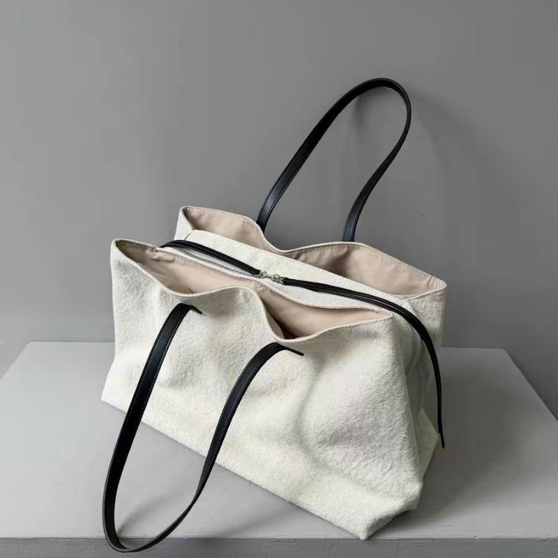 First layer soft leather splicing linen canvas hobo armpit bag large capacity multi-mezzanine tote bag shoulder large bag women