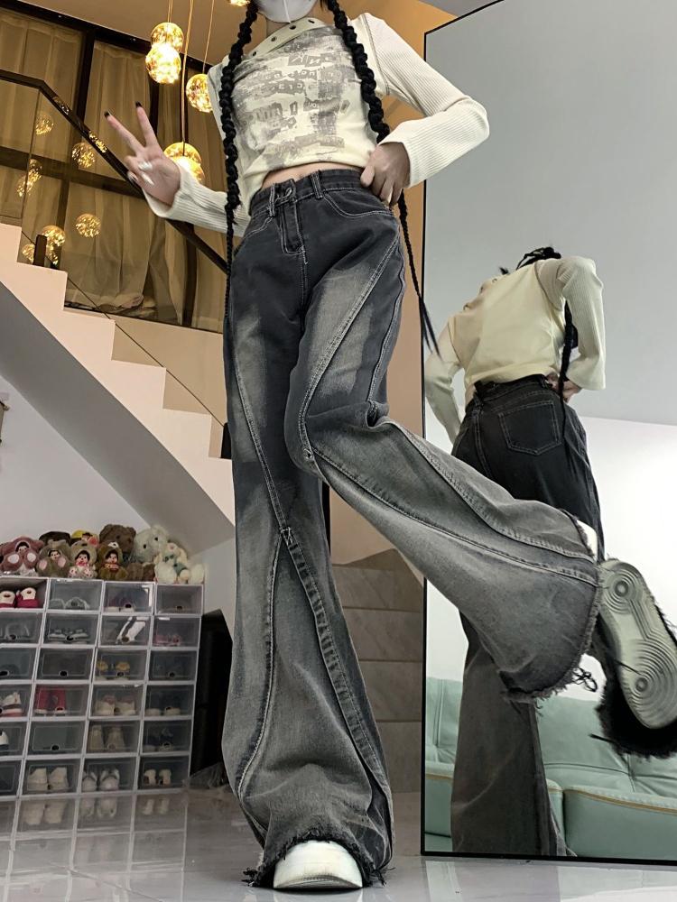90. léta Harajuku Y2k černé gotické džíny Ženy Estetická Vintage Móda Džínové kalhoty Dámské 2000 Ležérní Flare Džínové kalhoty Novinka