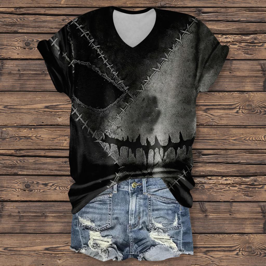 Damenmode Lässig Dreiviertelärmel Halloween Buchstaben, Gesichtsprint Oberteil