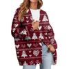 Women's Fashion Long Sleeve Christmas Print V-Neck Button Loose Cardigan Top